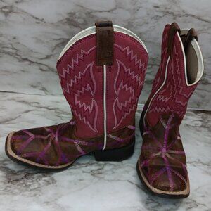 ARIAT Girls Twisted Tycoon Western Boot Size 11 Square Toe Pink Brown Leather